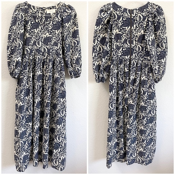 The Great Ballet Midi Dress Blue Autumn Leaves Floral - Picture 2 of 6